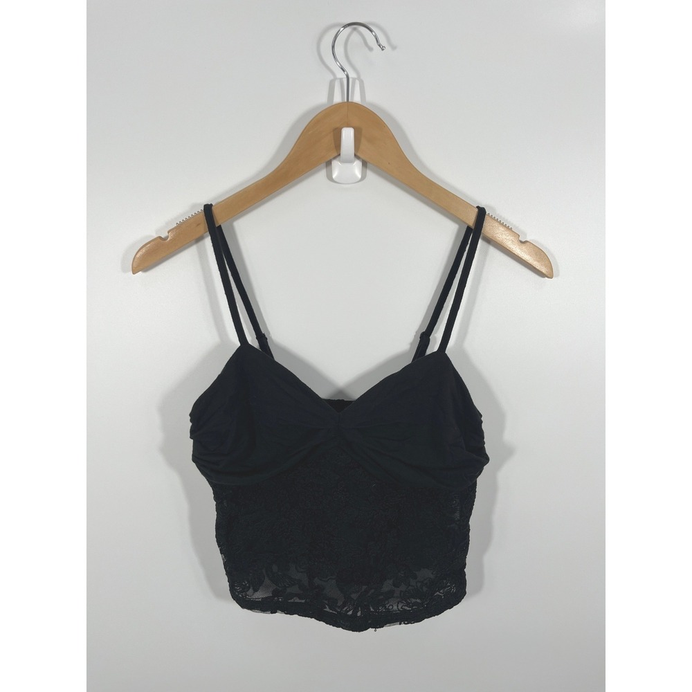 Womens Babydoll Crop Top XS Black Sheer Lace Dark Fairy Feminine Romantic Dainty